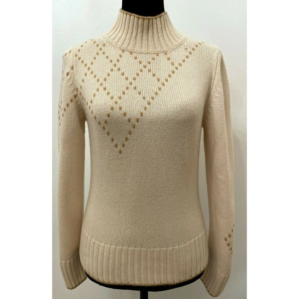 Lorena Antoniazzi Womens Mock Neck Sweater Medium 44 Ivory Knit Cashmere Italy